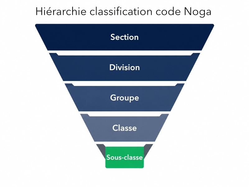 Hiérarchie de la classification des codes NOGA : section, division, groupe, classe, sous-classe